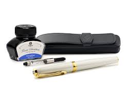 Stylo Plume Diplomat Excellence A2 Nacré Doré avec Étui en Cuir