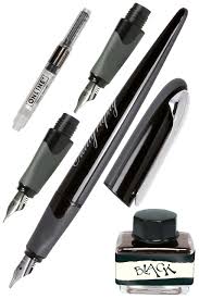 Stylo de Calligraphie Air Noir - 3 Plumes et Encrier Inclus