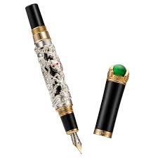 Stylo Plume Jinhao Dragon Argent Personnalisé avec Bijoux Vert Perle