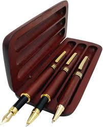 Ensemble de 3 Stylos en Bois avec Étui Cadeau