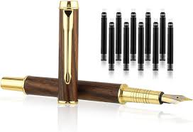 GEEHUA Stylo Plume Vintage en Bois avec 10 Cartouches d'Encre